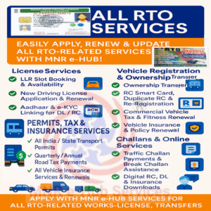 RTO Services (Driving License, Ownership Transfer, Hypothecation Addition/Termination, Vehicle Taxes, Challans etc.,)